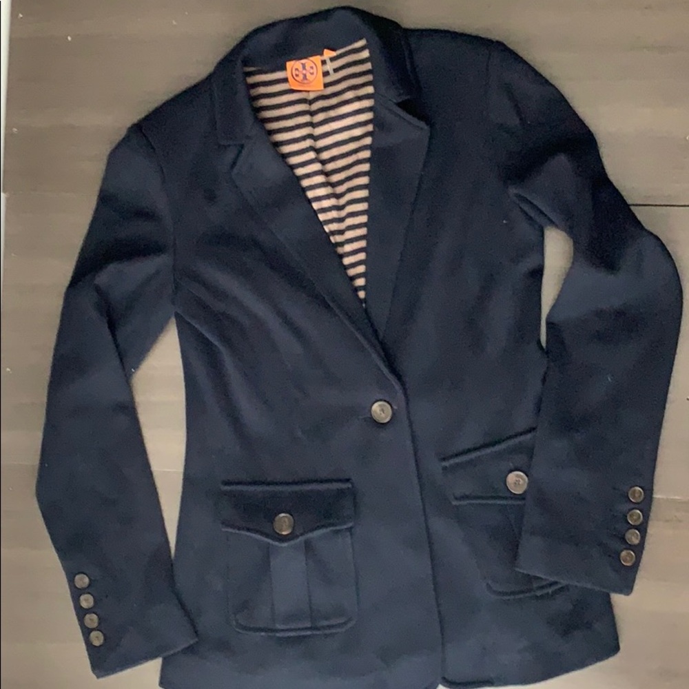 Tory Burch knit chanel navy jacket blazer sz small